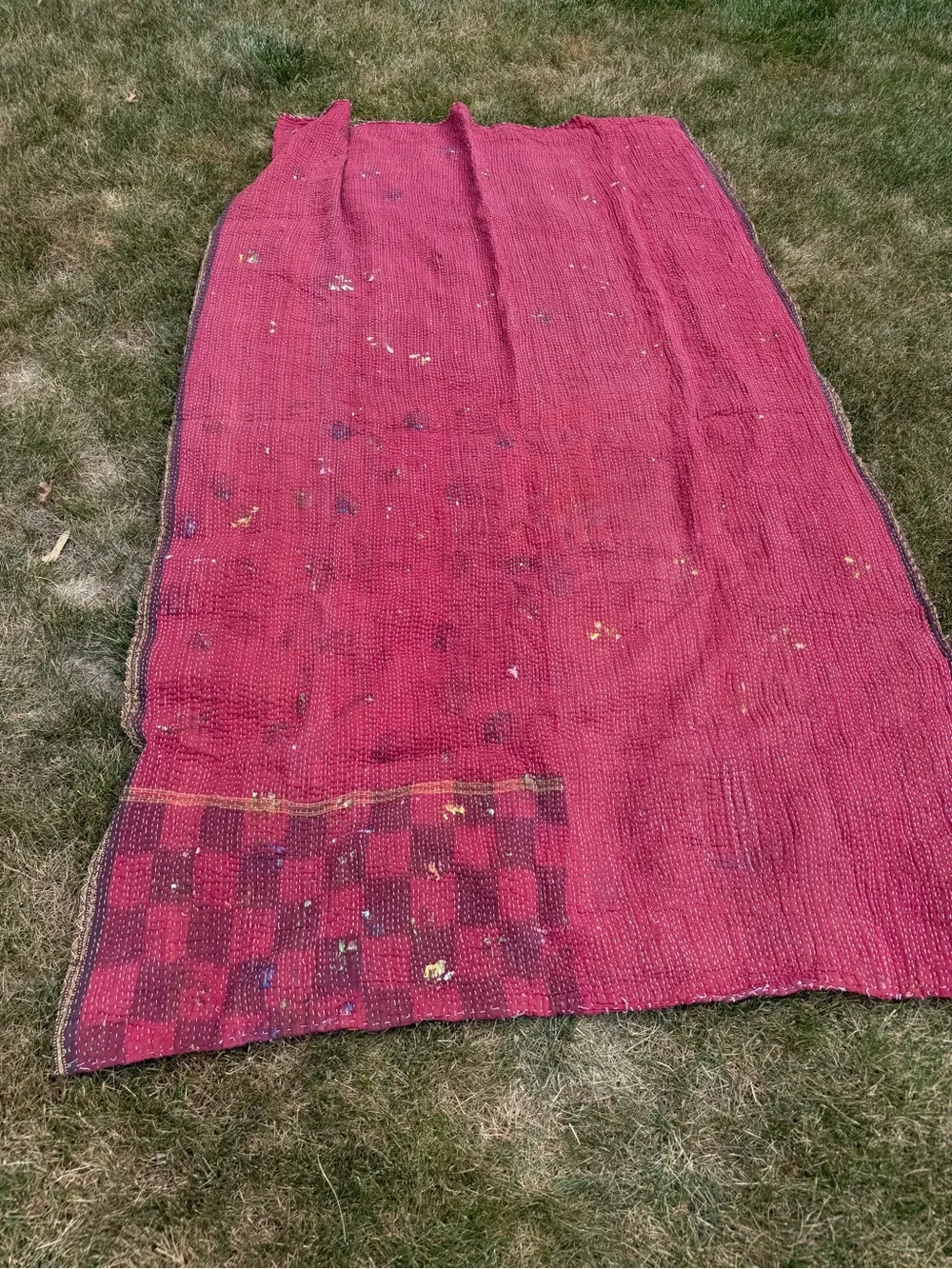 Vintage Indian Kantha Quilt Reversible Cotton Sari Throw Blanket Boho